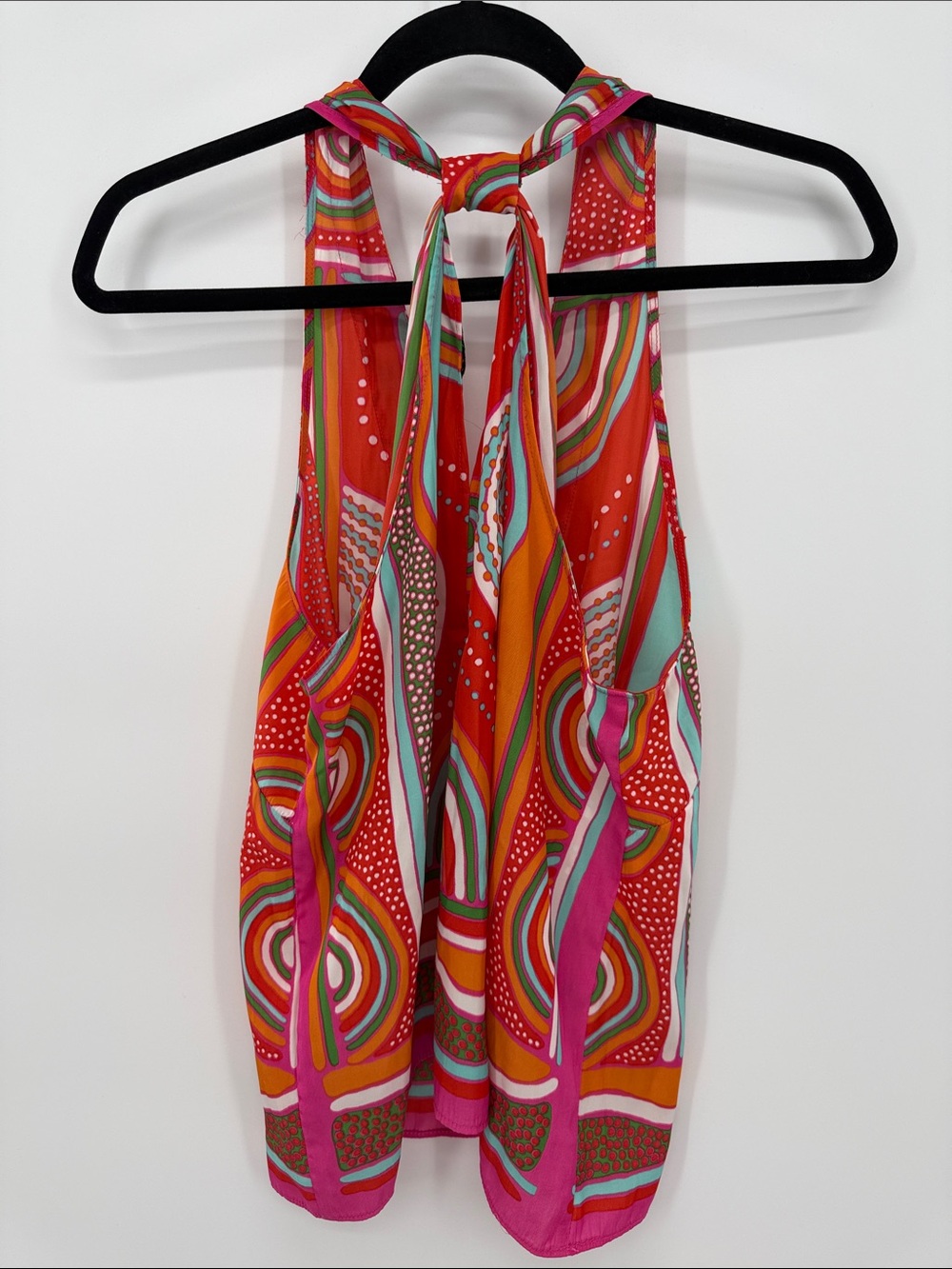 Rose + Olive Retro Rainbow Halter SZ M Bright Mod Psychedelic Sleeveless Blouse - Picture 3 of 7